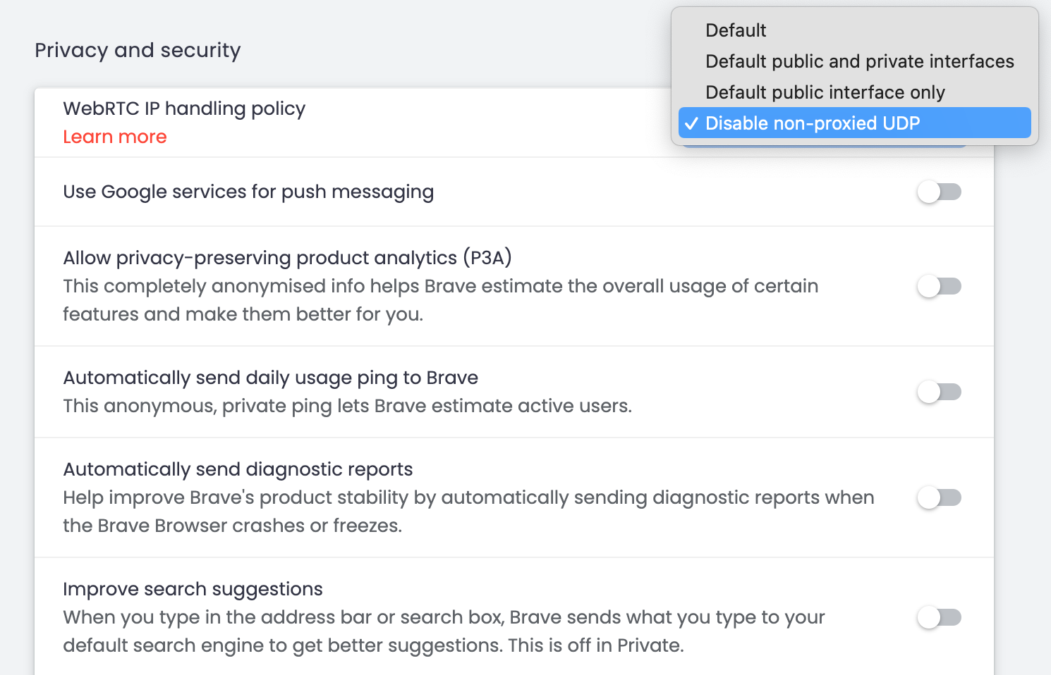 Disable WebRTC